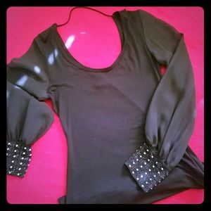 Black long sheer sleeve top